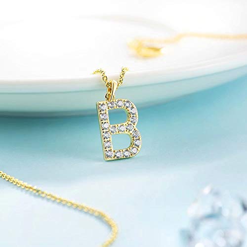 Tarsus Initial Cubic Zirconia Necklace Jewelry Gifts for Women Adjustable Chain 18" + 2" - style: Gold-B-Diamond style