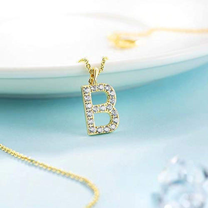 Tarsus Initial Cubic Zirconia Necklace Jewelry Gifts for Women Adjustable Chain 18" + 2" - style: Gold-B-Diamond style