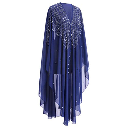 OBEEII Muslim Dress for Women Loose Batwing Sleeved Hooded Beaded Embroidery Long Abaya Dress Kaftan Abayas Islamic Robe - color: Bs06