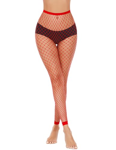 Avidlove Fishnet Stockings for Women Footless High Waist Fishnets Tight | Thigh High Stockings, Open Toe, High Stretch, Comfortable, Gothic Costume, Rave Outfits, for Cosplay, Halloween - color: Red-b2
