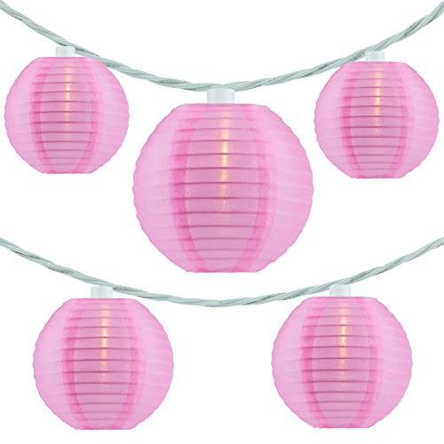YULETIME Pink Lantern String Lights, 10 ct 3" Dia 7.6' White Wire Plug-in - color: Pink