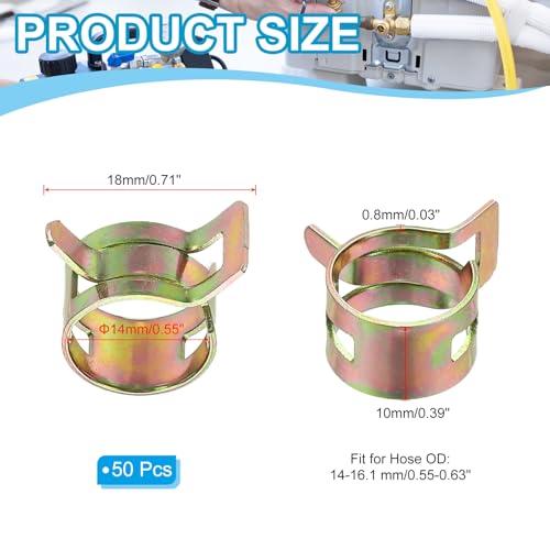 PATIKIL Spring Band Hose Pipe Clamps for 14-16.1 mm OD Hose, 50 Pack Silicone Vacuum Constant Tension Band Clips for Fuel Line Silicone Air Hose Tube Water Pipe, Gold - size: 14-16.1 mm