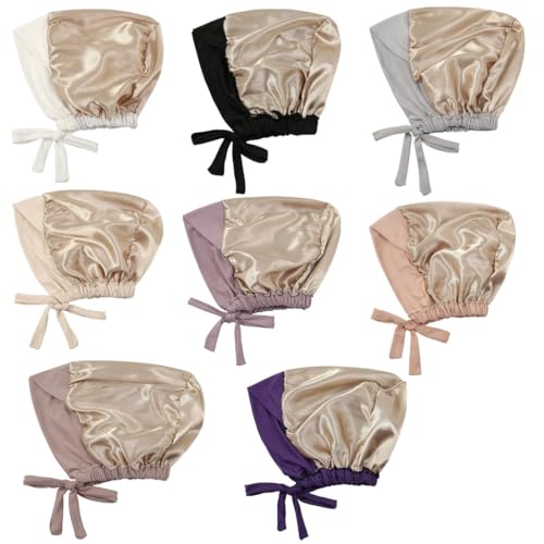 Women's Satin Hijab Undercap, Elastic Inner Cap Underscarf,Soft Chemo Headwear &Sleep Cap 8 Pack