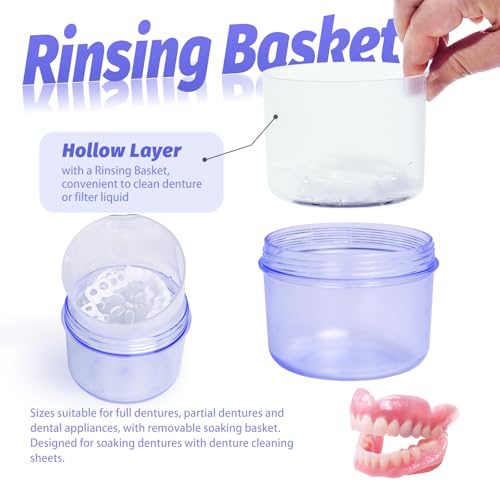 Uouovo Large Denture case, No-Leak Denture Bath Box Denture Cup, Retainer Cleaning Box, Complete Clean Care for Dentures, Clear Braces, Mouth Guard, Night Guard & Retainers (transparent blue) - color: transparent blue