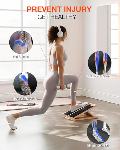 Portable Wooden Slant Board for Calf Stretching and Exercise, Adjustable Incline Wedge for Squats and Balance