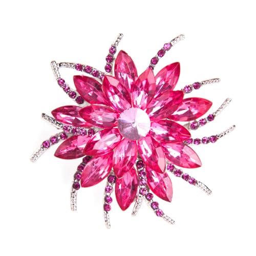 Rhinestone Sunflower Brooch Pin Red Pink Flower Brooch Stylish Crystal Brooch Elegant Clothing Hat Bag Accessories Jewerly for Women - color: Rose Red