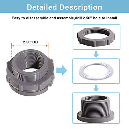 Ququyi 1.5 Inch PVC Bulkhead Water Tank Connector Adapter Fitting with Plugs Thru-Bulk Pipe Fitting for Rain Barrels, Aquariums, Ponds(Set of 2) - size: 1.5"-2pcs