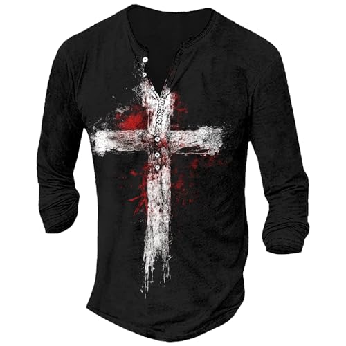MARSVOVO Long Sleeve Shirts for Men Graphic Henley Shirts Tops Big and Tall Slim Button Up T Shirts Blouses - color: B Colorful, size: X-Large