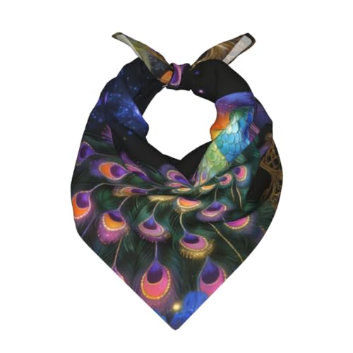 Satin Square Scarf, Printed Head Neck Scarf, Multi‑Purpose Bandana - color: Peacock