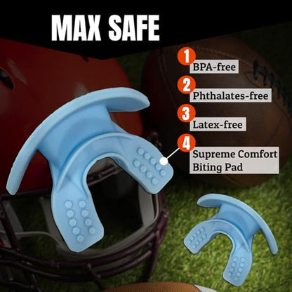 O Shield Core Football Mouth Guard, Detachable Strap | Football Mouth Guard with Detachable Strap — No-Boil Ready Fit, BPA-Free, Brace-Friendly, Includes Carrying Case - color: Columbia Blue