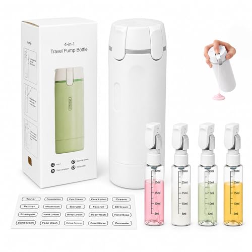 4-in-1 Travel Dispenser Bottles, 30ML Refillable Leak-Proof Toiletry Containers for Shampoo & Lotion, Portable for Airplane, Vacation, Business (White) - color: White