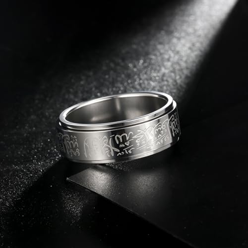 Hipunk Stainless Steel Islamic Muslim Shahada Ring - Mohammad Arabic Letter Rings Band Prayer Religious Calligraphy Ayatul Kursi Allah Rings Eid Ramadan for Men Women Size 9-12 - color: Rotatable-steel
