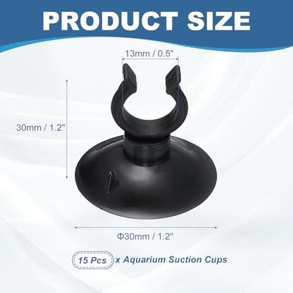 Aquarium Suction Cups, Fish Tank Suction Cups Clips Airline Tube Holders Clamps (Plastic, 15Pcs, Black) for 0.5" Fish Tank Airline Tubing Binding Moss Shrimp Nest, 13x30MM - color: Black, size: 13x30MM