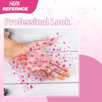 COQOFA 100 Pcs Star Printed Sealable Gift Wrap Cello Cellophane Bags Self sealing Adhensive Treat Bags Party Favor bags (5x7inch, Pink) - color: Pink(Self-sealing), size: 5x7 in