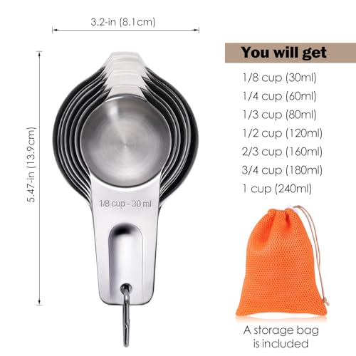 Measuring Cups Set, 7PCS Stainless Steel Engraved Markings Kitchen | 304 food-grade steel, dual-scale markings, one-piece construction, nesting storage, dishwasher safe, dry & liquid ingredients - size: 7PCS