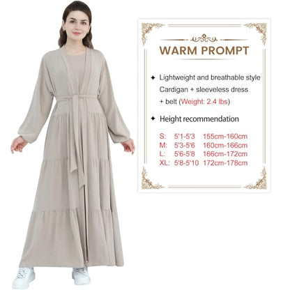 Women Muslim Abaya Dress 2PCS Soft Flowing Cardigan Dress Set Islamic Dubai Modest Kaftan Prayer Robe - color: Taro, size: Small