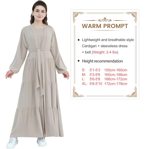 Women Muslim Abaya Dress 2PCS Soft Flowing Cardigan Dress Set Islamic Dubai Modest Kaftan Prayer Robe - color: Taro, size: X-Large