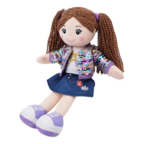 June Garden 14" Snuggle Cutie Sophie Glam - Soft Cuddly Plush Doll Gift for Girls - Huggable Rag Doll - Trendy Outfit M - color: 14" Sophie Glam, size: Medium
