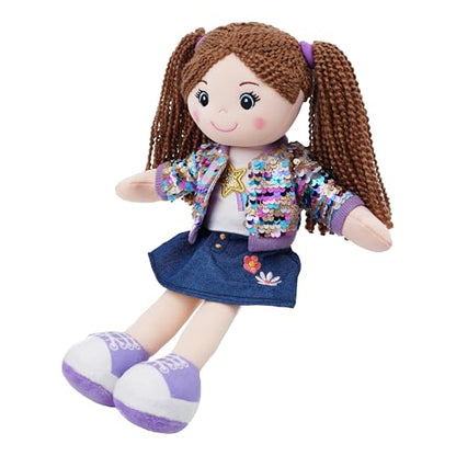 June Garden 14" Snuggle Cutie Sophie Glam - Soft Cuddly Plush Doll Gift for Girls - Huggable Rag Doll - Trendy Outfit M - color: 14" Sophie Glam, size: Medium