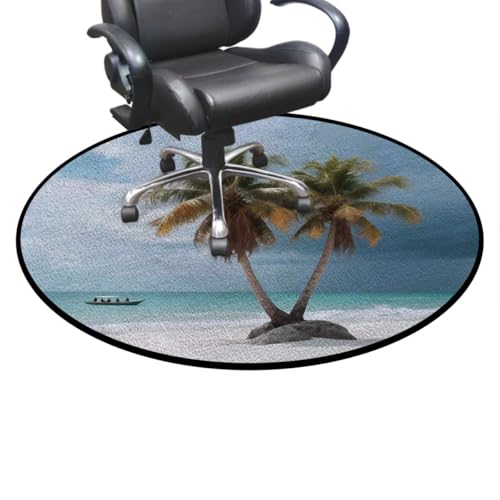 Tropical Paradise Anti-Slip Gaming & Office Chair Mat for Hardwood Floors, Serene Seascape Desk Chair Floor Protector,Protect The Floor from Scratches Blue White Diameter 35.4 in - color: Tropical Paradise_0629, size: Diameter 35.4 in