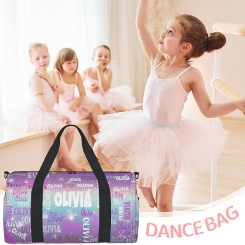 Custom Dance Bag with Name for Travel, Purple Blue Galaxy Background | Personalized Large Sports Duffle Bag Gym Cheer Bag - color: Purple Blue