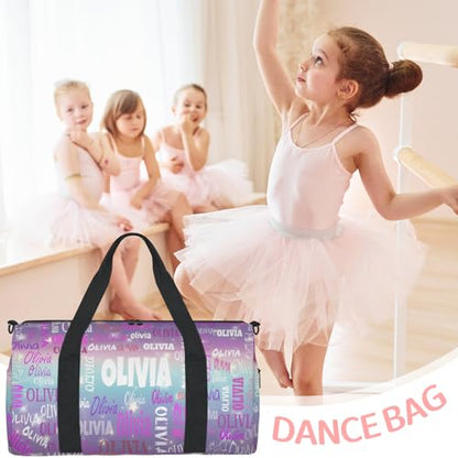 Custom Dance Bag with Name for Travel, Purple Blue Galaxy Background | Personalized Large Sports Duffle Bag Gym Cheer Bag - color: Purple Blue