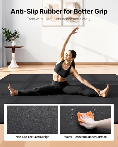 VEVOR 0.56Inch 96sq.ft 24 Tiles Gym Flooring for Home Gym, Rubber Top with High Density EVA Foam, 24 x 24In Gym Floor Exercise Equipment Mats, Interlocking Gym Mats, Puzzle Workout Mats, Black | Rubber Top with High Density EVA Foam, Lightweight Gym Floor
