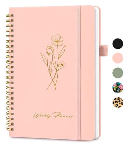 Undated Weekly Planner, Weekly To Do List Notebook with Goal & Habit Tracker Organizer, A5 Weekly Planner Notebook with Spiral Binding, 6.1" x 8.2" - Rosy - color: c.Rosy