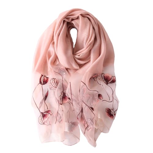 Purple Silk Scarf and Shawl - Elegant Embroidered Silk Scarf - color: Pink