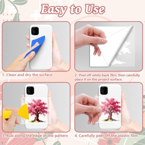 Peacoblue 18 Sheets Rub on Transfers for Crafts, Cherry Blossom 3.6"x3.9" UV DTF Cup Wraps Waterproof Rub on Cold Transfers Stickers for Wood Glass Metal Cup Tumblers Mirrors Mugs Home Decor - style: Cherry Blossom
