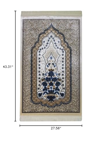 Modefa Turkish Islamic Velvet Prayer Rug - Prayer Mat Carpet for Men and Women - Traditional Muslim Janamaz Sajada - Ramadan or Eid Gift - with Car Hanger - Luxury Winter Rose (Brown/Blue) - color: Brown / Blue