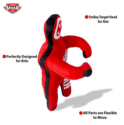 Kids Grappling Standing Dummy - Unfilled – Wrestling, Jiu-Jitsu, MMA Training Dummy with Moveable Arms and Legs – Durable Polyester Fabric - color: Red-Stand, size: 4 ft-49 Inch