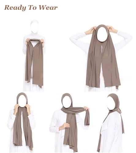 Non-See Through Instant Jersey Cotton Hijab Scarf for Women, Ready to Wear Muslim Head Scarf - color: Black