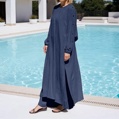 Muslim Dress Women Prayer Dresses Plus Size Maxi Dress Summer Casual Long Sleeve Flowy Long Sundresses - color: Navy, size: 5X-Large