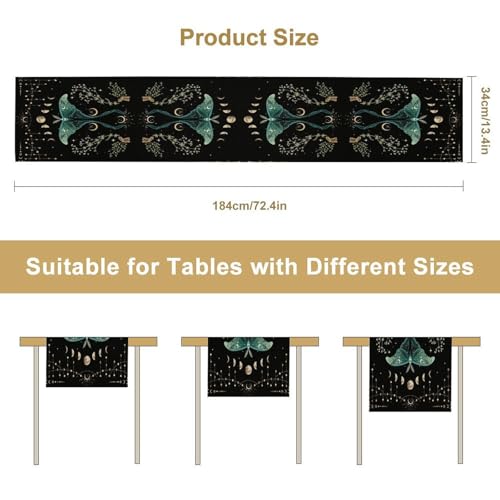 Beautiful Moth Table Runner, Moon Phase Plant Mushroom Butterfly Gothic Witchy Celestial Boho Table Runner for Home Kitchen Dining Patio Holiday Party 13x36in - color: Moth-1, size: W13''xL36''