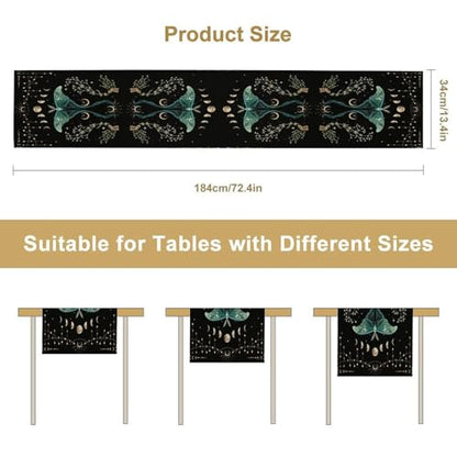 Beautiful Moth Table Runner, Moon Phase Plant Mushroom Butterfly Gothic Witchy Celestial Boho Table Runner for Home Kitchen Dining Patio Holiday Party 13x36in - color: Moth-1, size: W13''xL36''
