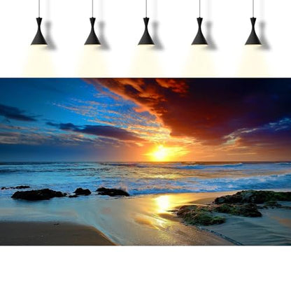 Sunset Beach Aquarium Background Sunrise Ocean Seashore Fish Tank Background Ocean Seascape Terrarium Backgrounds Amazing Sunrise Over Seacoast Sand Ocean Waves Reptile Tank Backgrounds 24x16in - color: Dark Blue, size: 24(W)x16(H)inches/ 60(W)*40cm(H)
