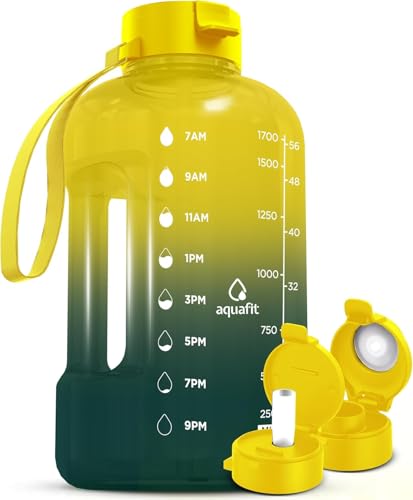 AQUAFIT Half Gallon Water Bottle with Time Marker - color: Forest Fade, size: 64 Ounces