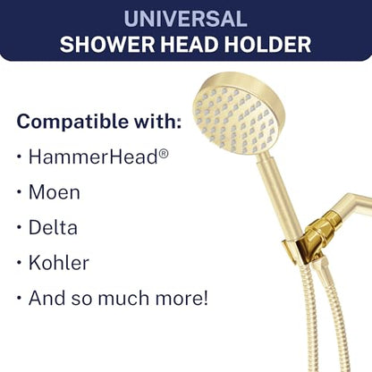 HammerHead Showers Solid Metal Handheld Showerhead Holder, Adjustable Wand Holder with Universal Wall Hook Bracket and Brass Pivot Ball, Brushed Gold - color: Brushed Gold