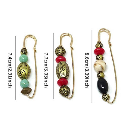 "Honbay 3PCS Vintage Beaded Brooch Large Safety Pins for Sweaters, Shawls, Collars, Dresses and Most Clothes"