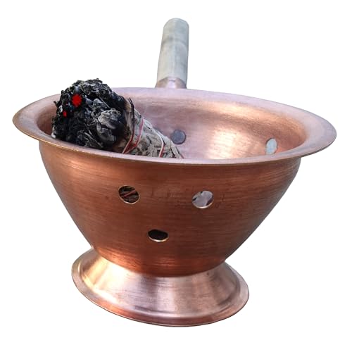 Copper Incense Pot for Sage Smudging | Easy & Smooth Burning | Partially Handmade Charcoal & Bakhoor Burner | Pure Copper | Artisan Made | Easy & Burn