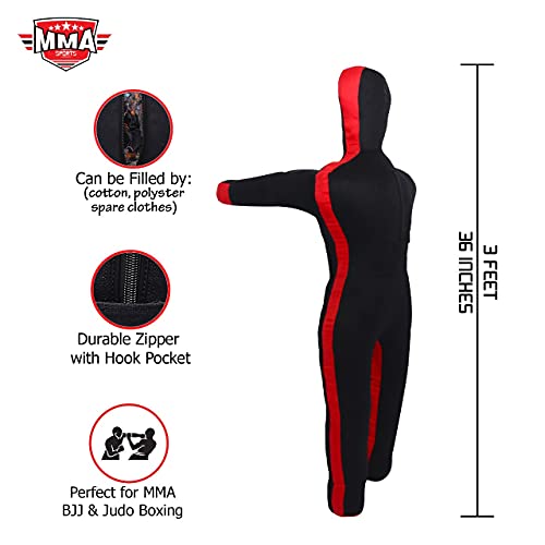 Kids Grappling Standing Dummy - Unfilled – Wrestling, Jiu-Jitsu, MMA Training Dummy with Moveable Arms and Legs – Durable Polyester Fabric - color: Black-Stand, size: 3 ft-36 Inch