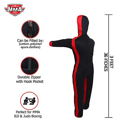 Kids Grappling Standing Dummy - Unfilled – Wrestling, Jiu-Jitsu, MMA Training Dummy with Moveable Arms and Legs – Durable Polyester Fabric - color: Black-Stand, size: 3 ft-36 Inch