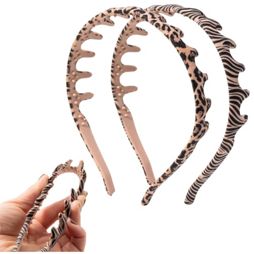 2pcs Silicone Comb Headbands for Women Non Slip, No Headache Headband with Teeth for Girls, Soft Head Bands for Women's Hair (Zebra & Leopard) - color: Zebra & Leopard