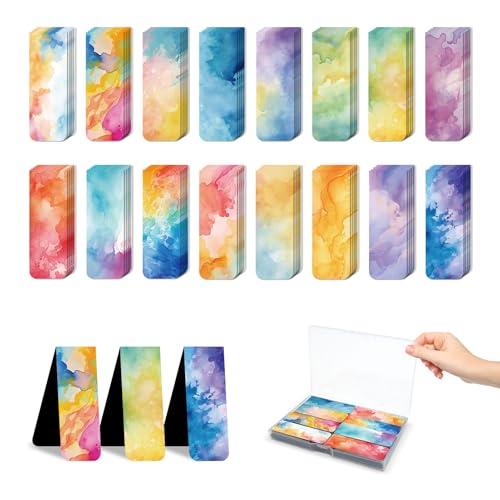 48 Pieces Magnetic Bookmarks Magnet Page Markers - Book Marks for Reading Women & Men with Storage Boxes - Cute Magnet Bookmark Clips for Reading Pleasure（Watercolor） - size: 48, style: Watercolor Style