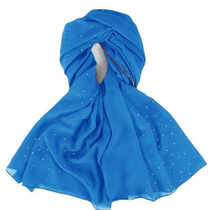 Hijab Scarf for Women Soft Chiffon Rhinestone Long Scarf Shawl Fashion Muslim Hijab Head Wrap Scarves - color: Sky Blue