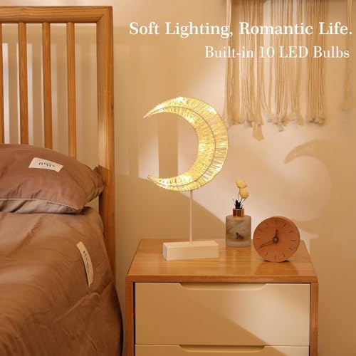 Lewondr Ramadan Lights, Retro Iron Ramadan Candle Lantern with Moon Shape Ramadan Desk Lamp Décor for Home Bedroom Romantic Bedside Desktop Nightstand Decoration