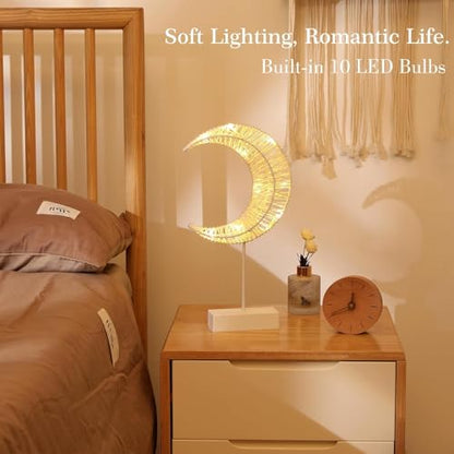 Lewondr Ramadan Lights, Retro Iron Ramadan Candle Lantern with Moon Shape Ramadan Desk Lamp Décor for Home Bedroom Romantic Bedside Desktop Nightstand Decoration