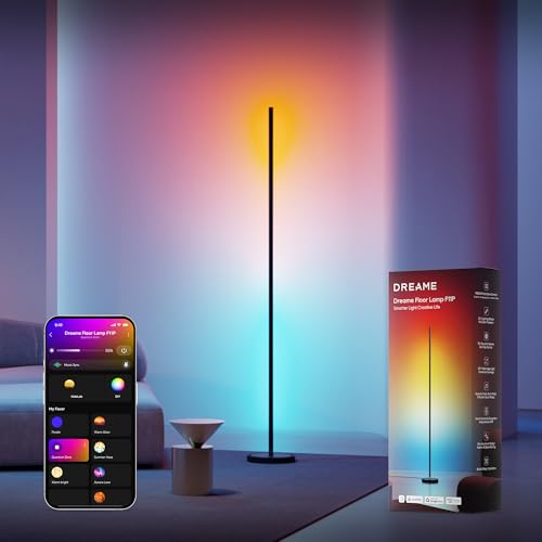 DREAME LED Floor Lamp for Living Room, RGB Color Changing Tall Light with 70 Effects, 1200LM 2700K-6500K Dual White, Music Sync, Works with Alexa Google Home, Matter Compatible, Modern Full-Metal