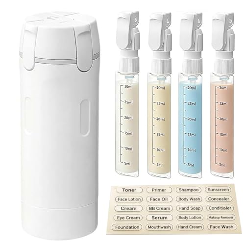 4 in 1 Travel Dispenser Bottle Travel Size Lotion Containers Refillable Toiletry Bottles for Shampoo Toiletries White - color: White